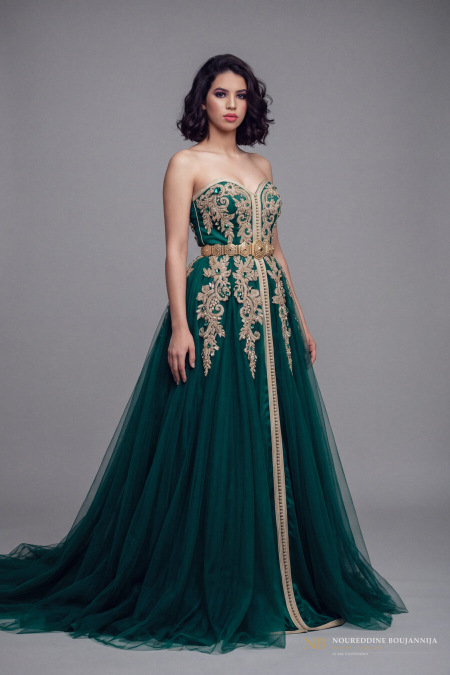 Caftan bustier vert émeraude Éclat Ciselé