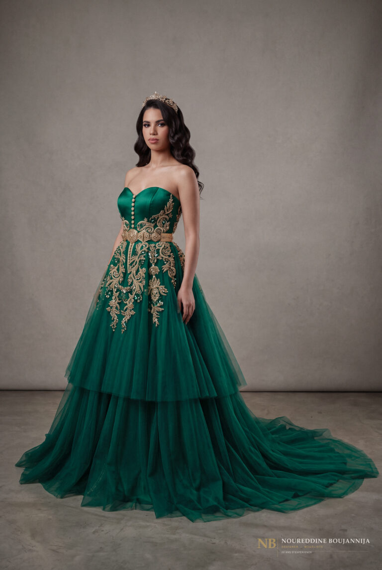 Caftan bustier vert émeraude Cascade d’Émeraude