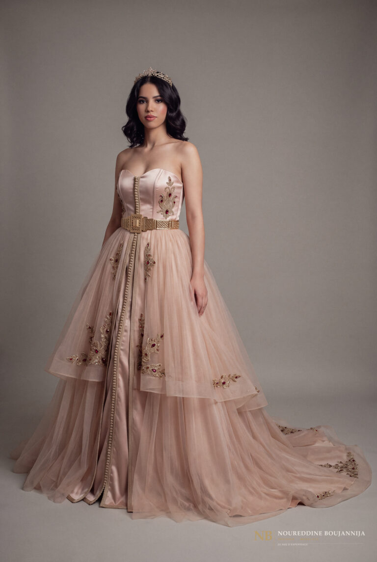 Caftan bustier rose poudré Cascade Rosée