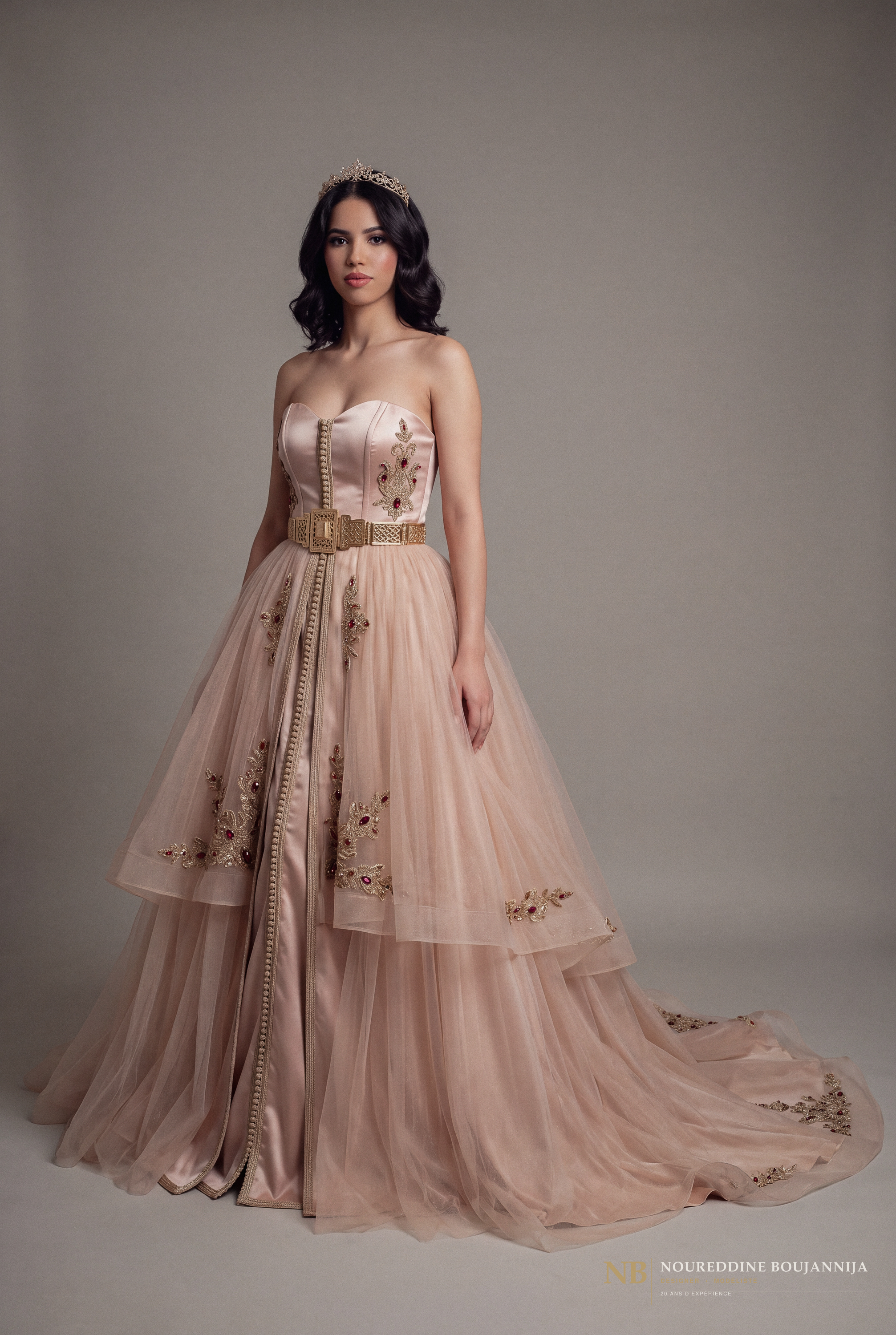 Caftan bustier rose poudré Cascade Rosée