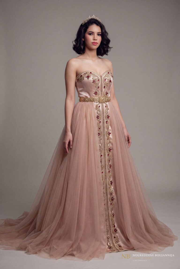 Caftan bustier rose poudré Ruban Grenat