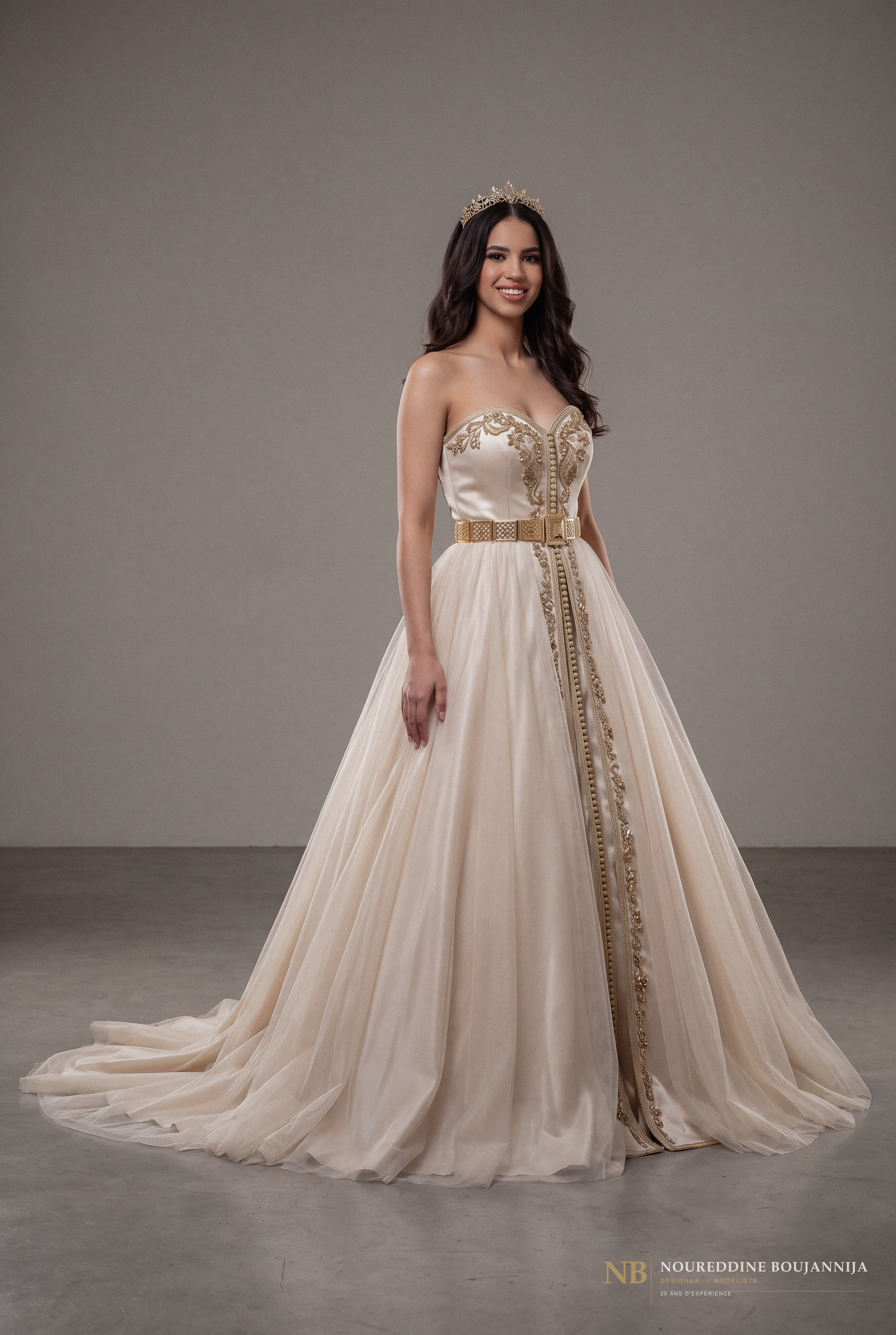 Caftan bustier ivoire Halo Doré