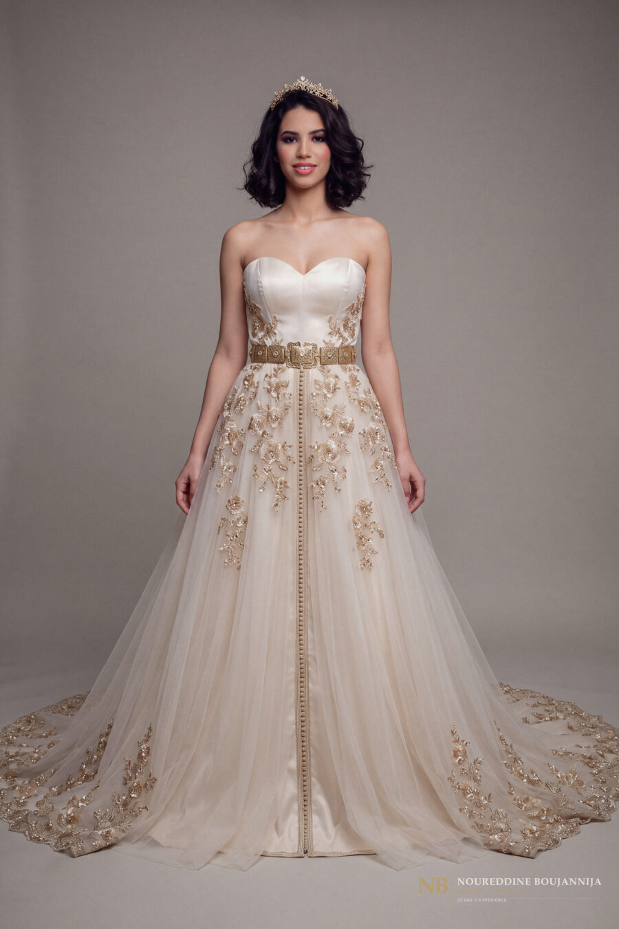Caftan bustier blanc cassé Broderie d’Aube