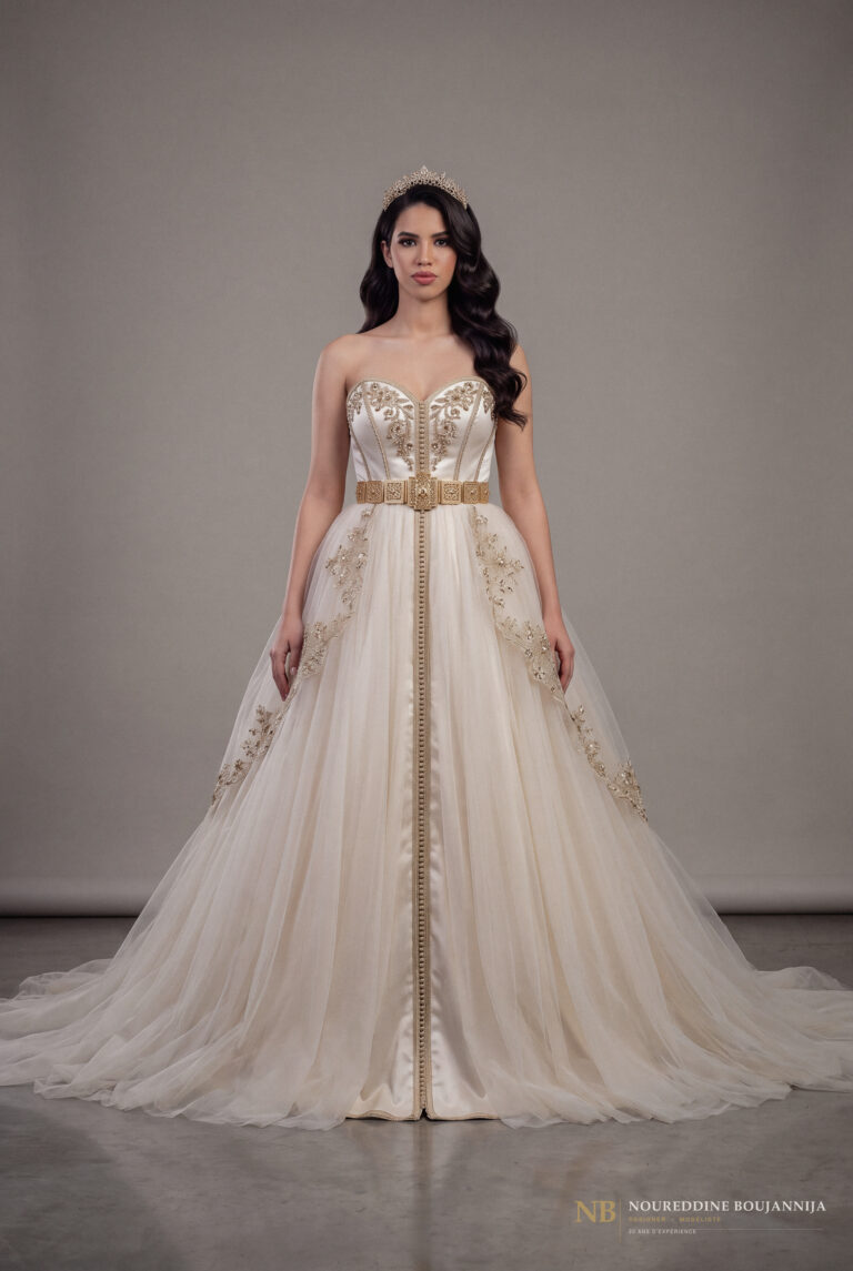 Caftan bustier ivoire Panneau d’Or