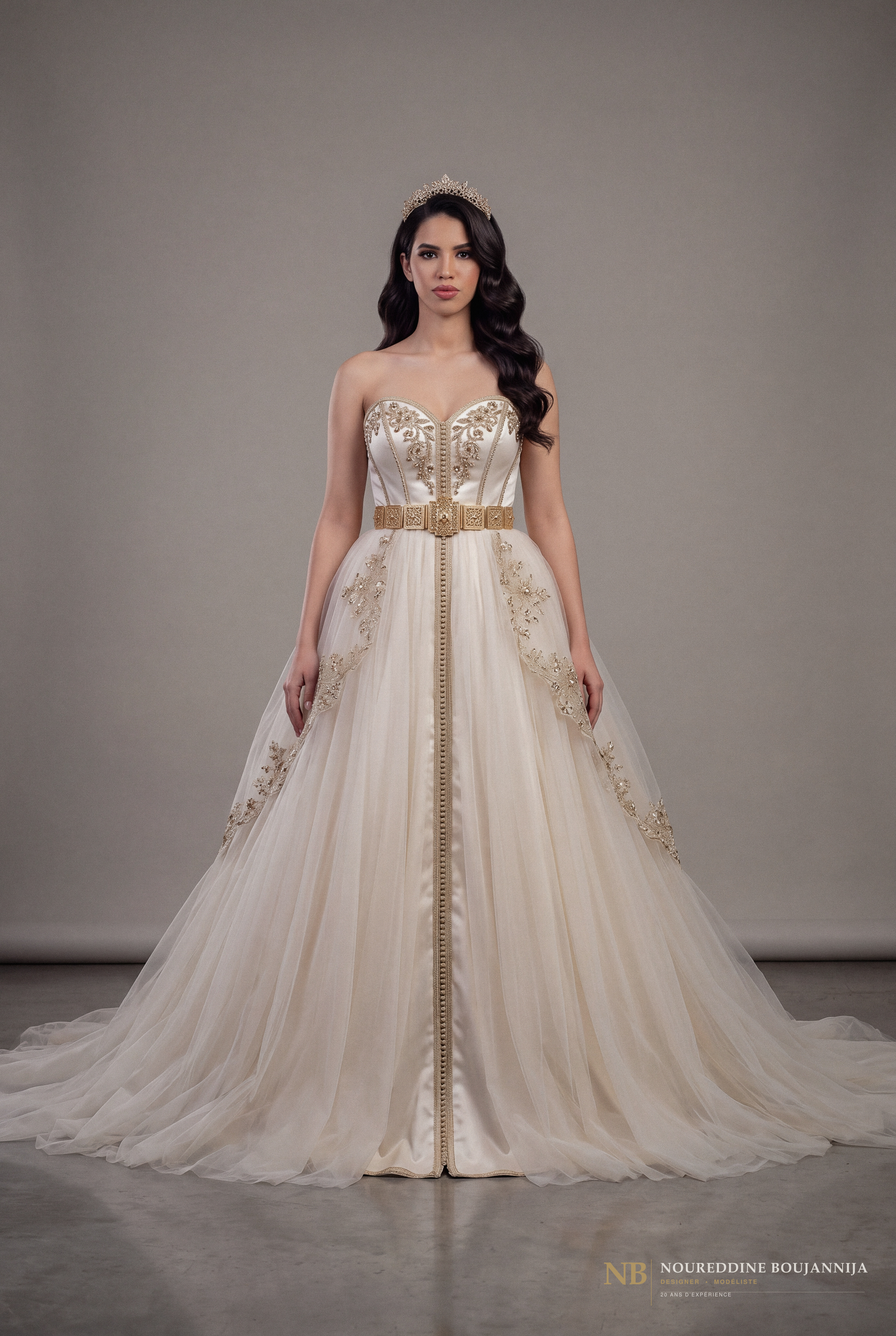 Caftan bustier ivoire Panneau d’Or
