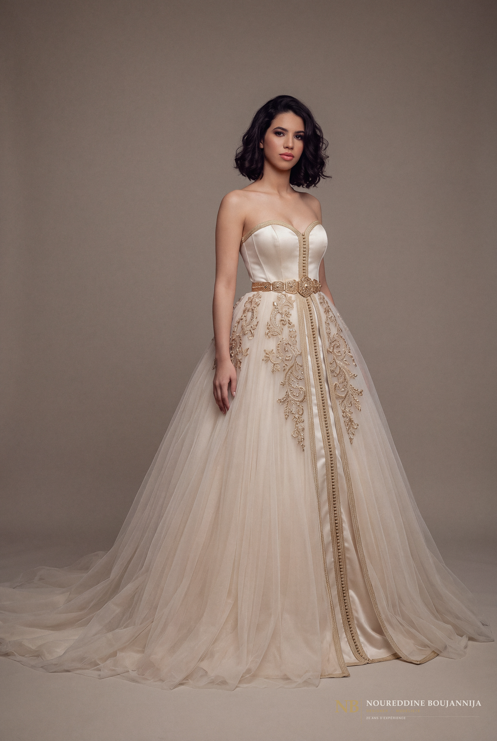 Caftan bustier ivoire Épure Dorée
