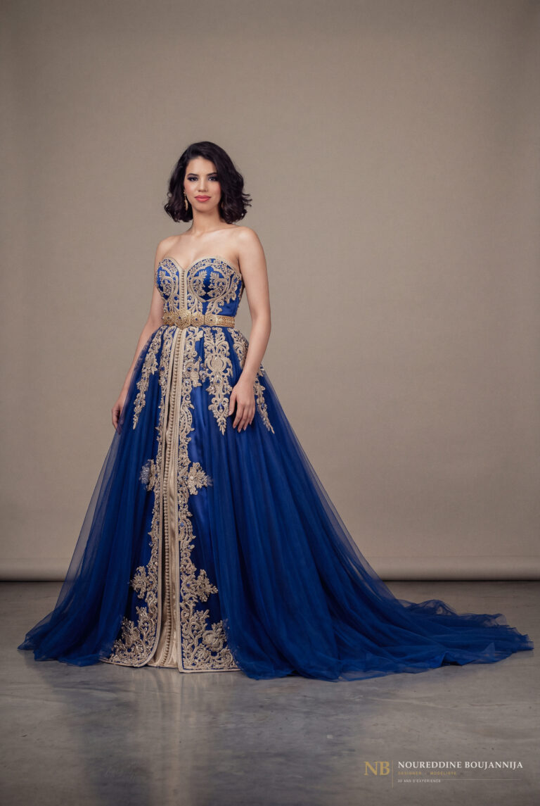 Caftan bustier bleu royal Panneau d’Or