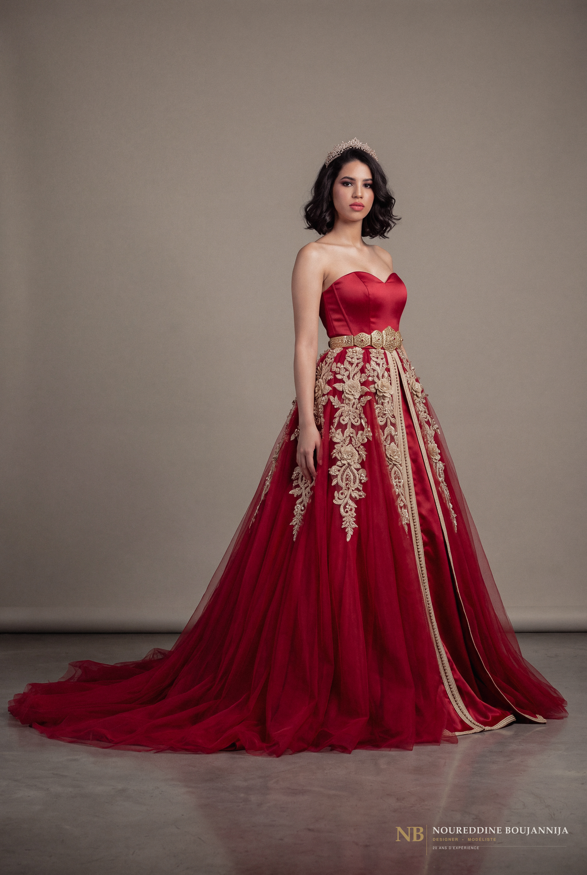 Caftan bustier rouge rubis Rubis Drapé