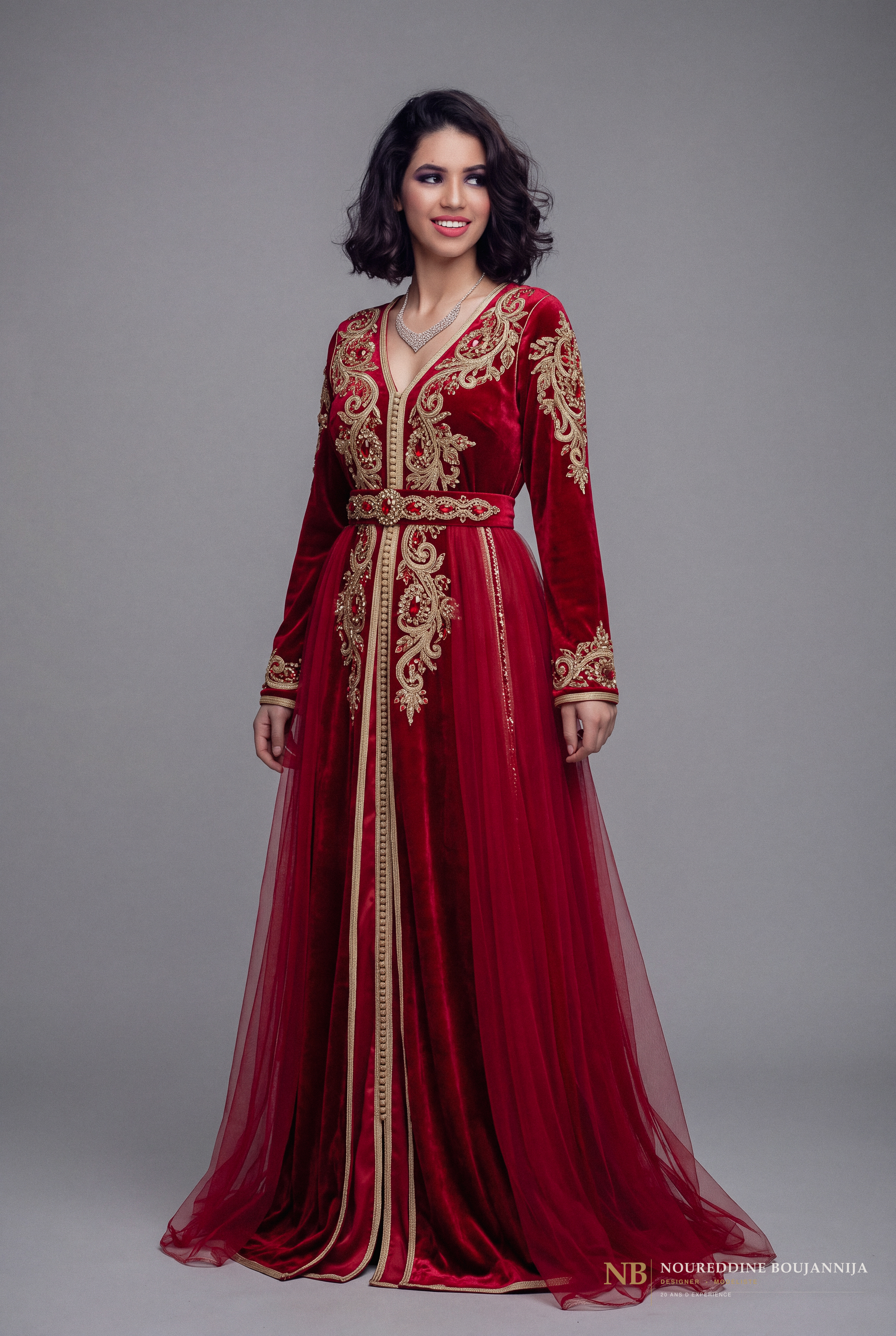 Caftan rouge à manches longues Héritage Rubis