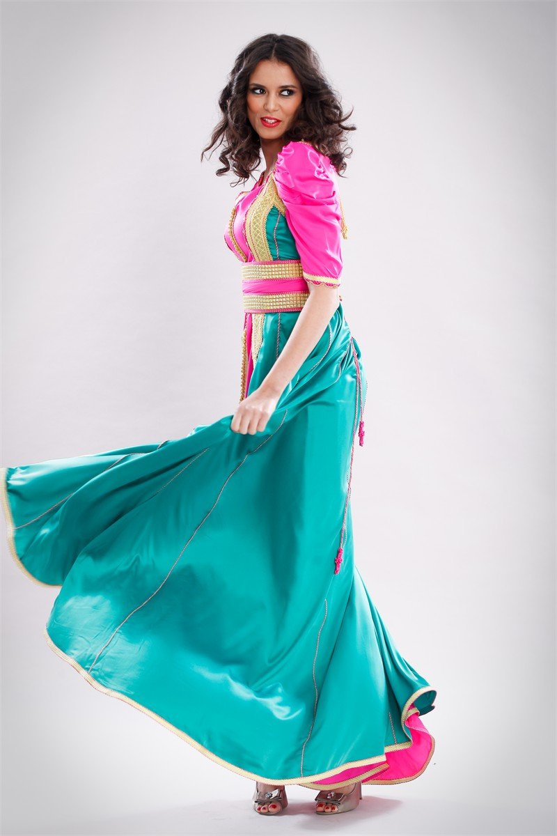 Caftan turquoise et fuchsia, collection 2012 des Archives Caftan En Ligne