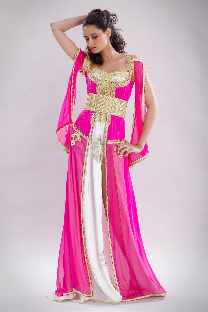 Caftan fuchsia et ivoire, collection 2012 des Archives Caftan En Ligne