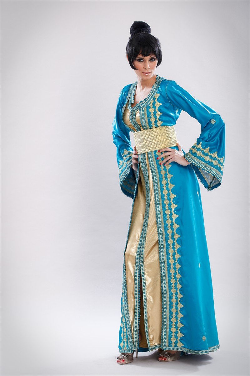 Caftan turquoise et or, collection 2012 des Archives Caftan En Ligne
