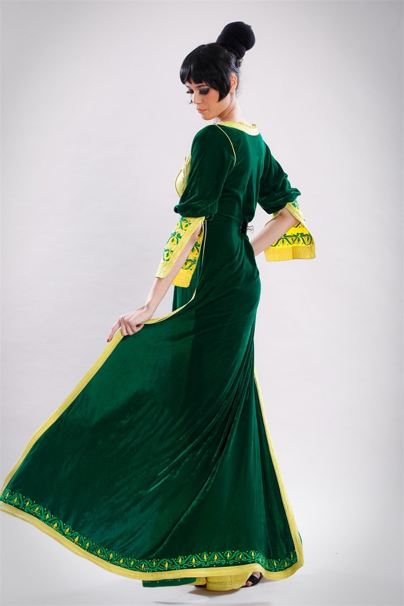 Caftan vert et jaune, collection 2012 des Archives Caftan En Ligne