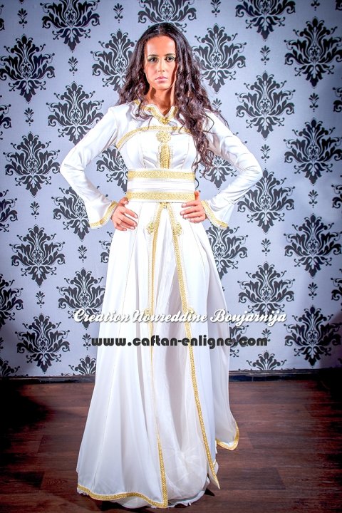 Caftan marocain moderne ivoire et or, collection 2014 — vue 5