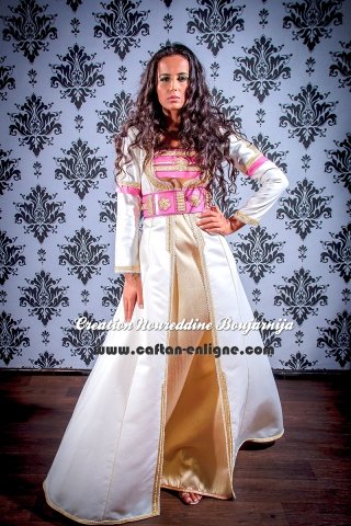Caftan marocain moderne ivoire et or, collection 2014 — vue 16