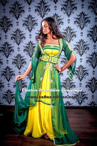 Caftan marocain moderne vert et jaune, collection 2014 — vue 8