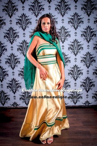 Caftan marocain moderne vert et doré, collection 2014 — vue 2