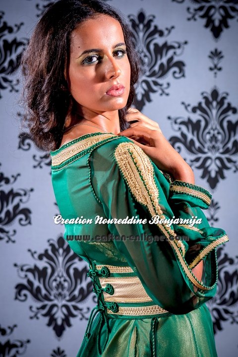 Caftan marocain moderne vert et doré, collection 2014 — vue 3