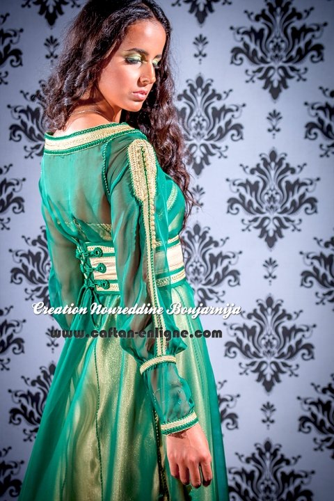 Caftan marocain moderne vert et doré, collection 2014 — vue 5