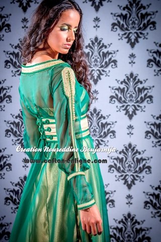 Caftan marocain moderne vert et doré, collection 2014 — vue 6