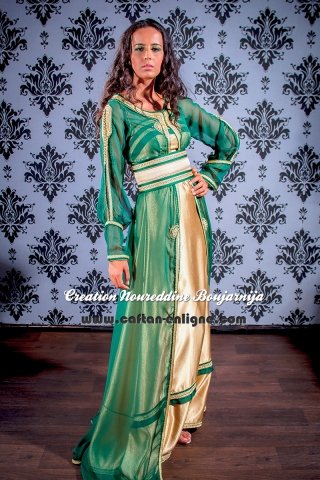 Caftan marocain moderne vert et doré, collection 2014 — vue 8