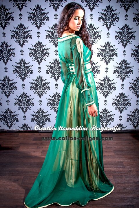 Caftan marocain moderne vert et doré, collection 2014 — vue 9