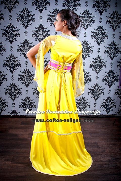 Caftan marocain moderne jaune et rose, collection 2014 — vue 3
