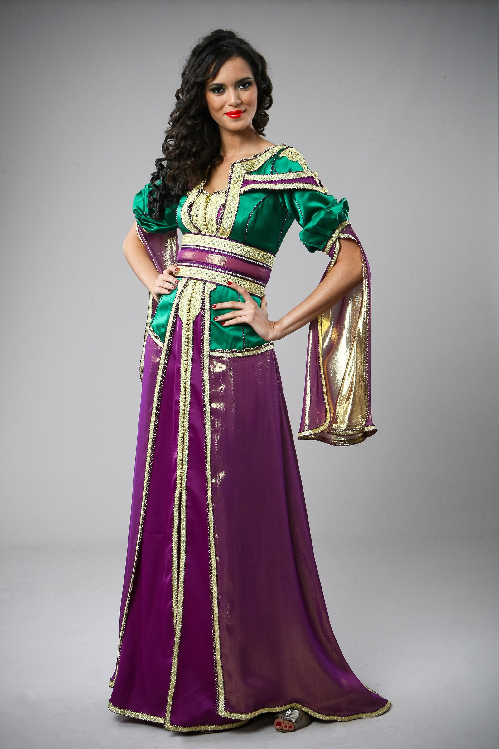 Caftan marocain vert et violet, collection de caftans 2015 — vue 1 sur 4