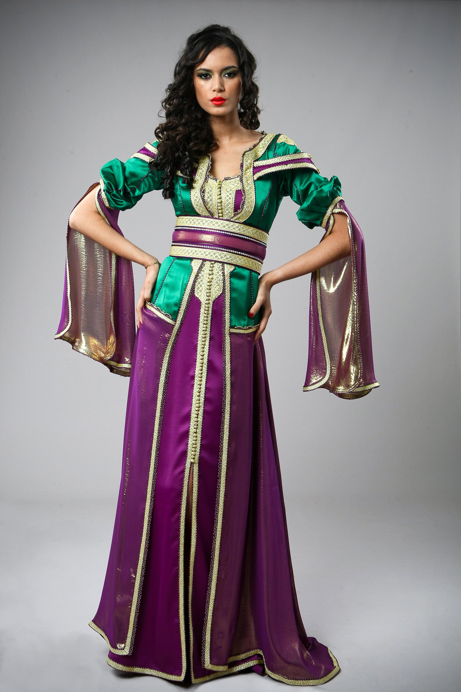 Caftan marocain vert et violet, collection de caftans 2015 — vue 4 sur 4