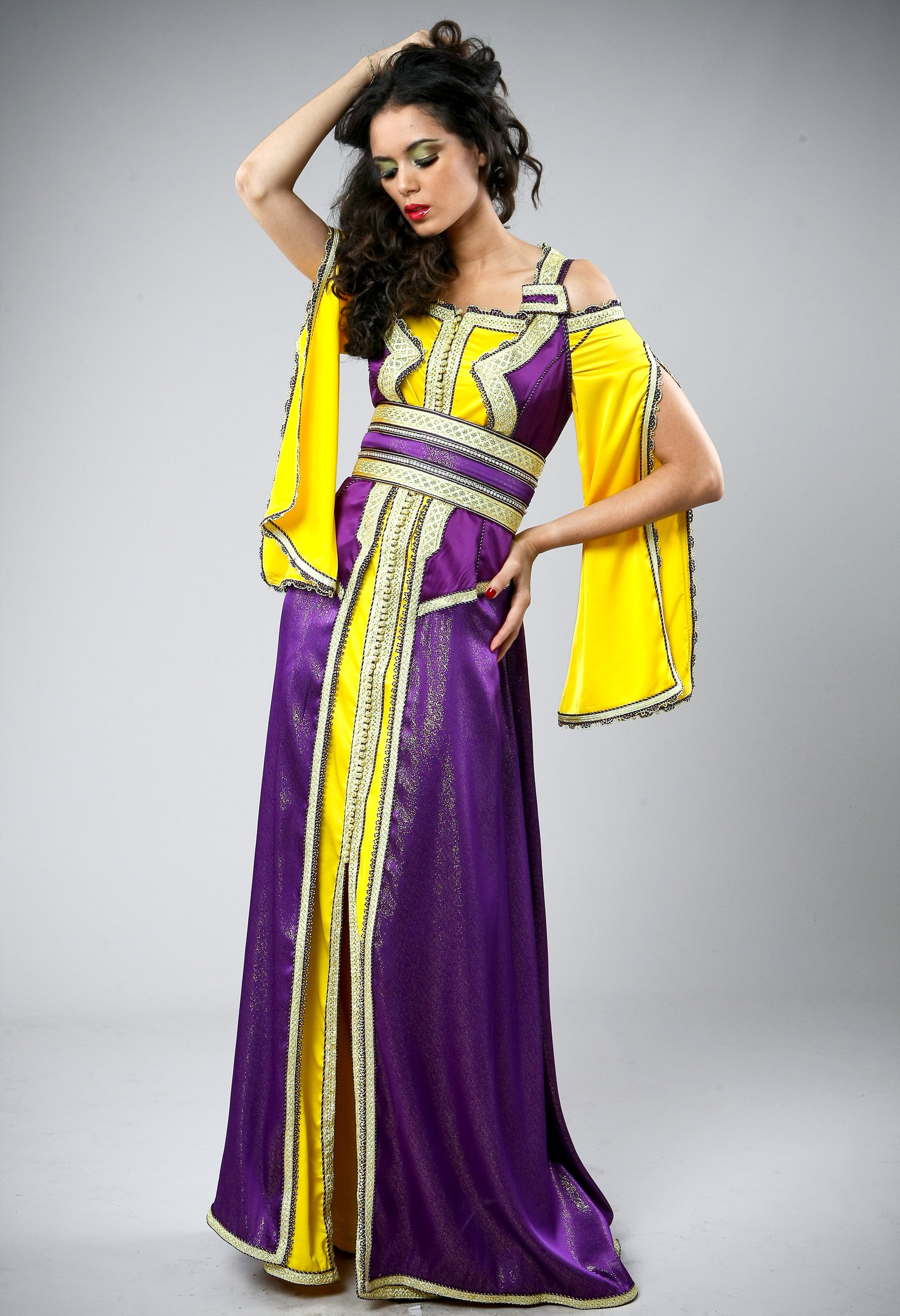 Caftan marocain jaune et violet, collection de caftans 2015 — vue 2 sur 10