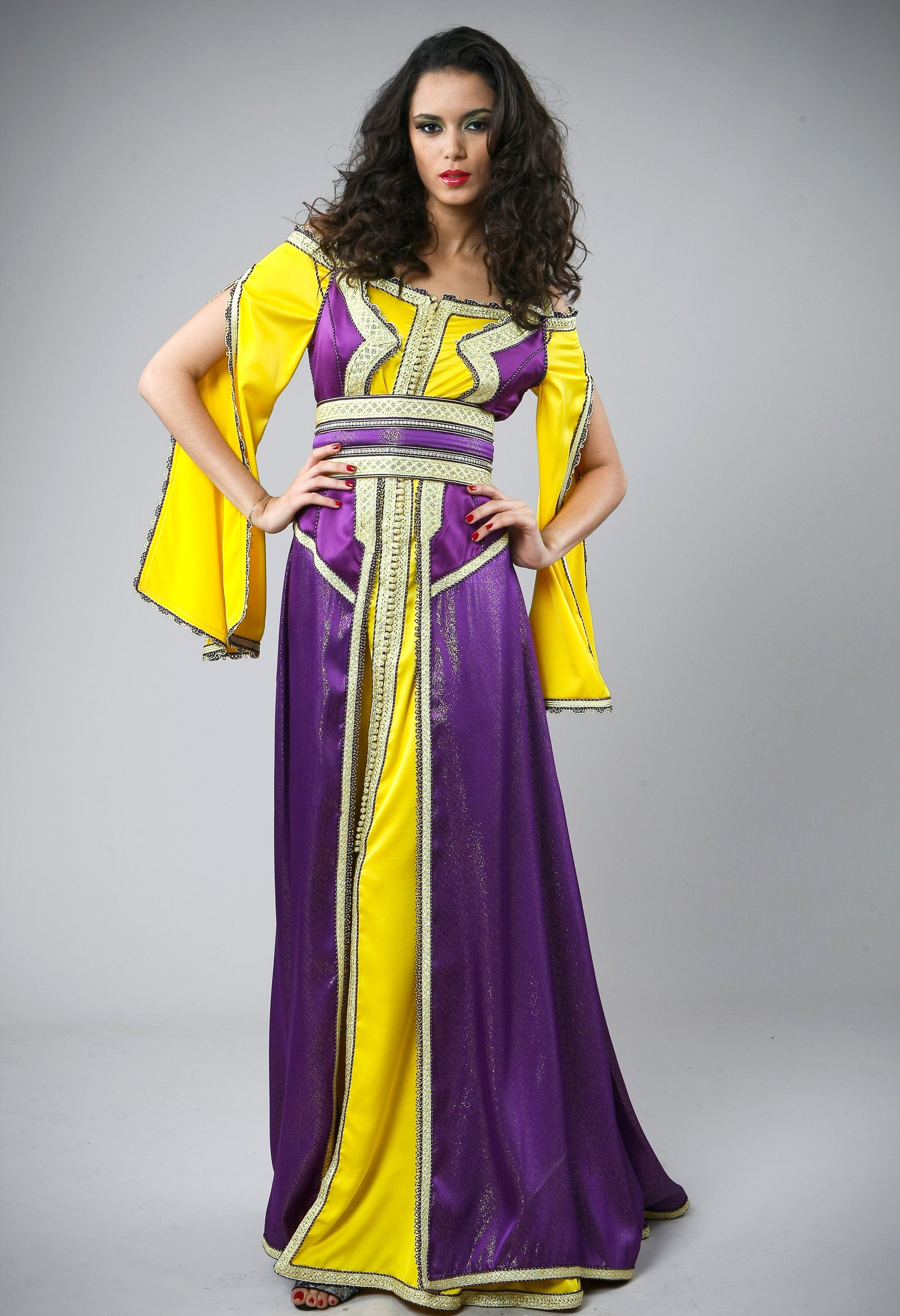 Caftan marocain jaune et violet, collection de caftans 2015 — vue 3 sur 10