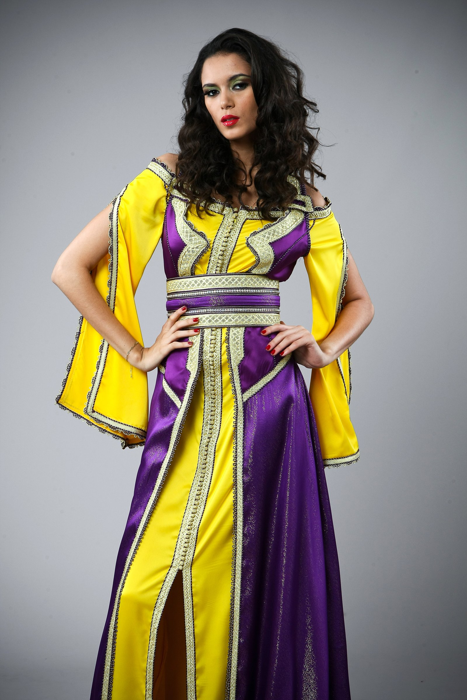 Caftan marocain jaune et violet, collection de caftans 2015 — vue 6 sur 10