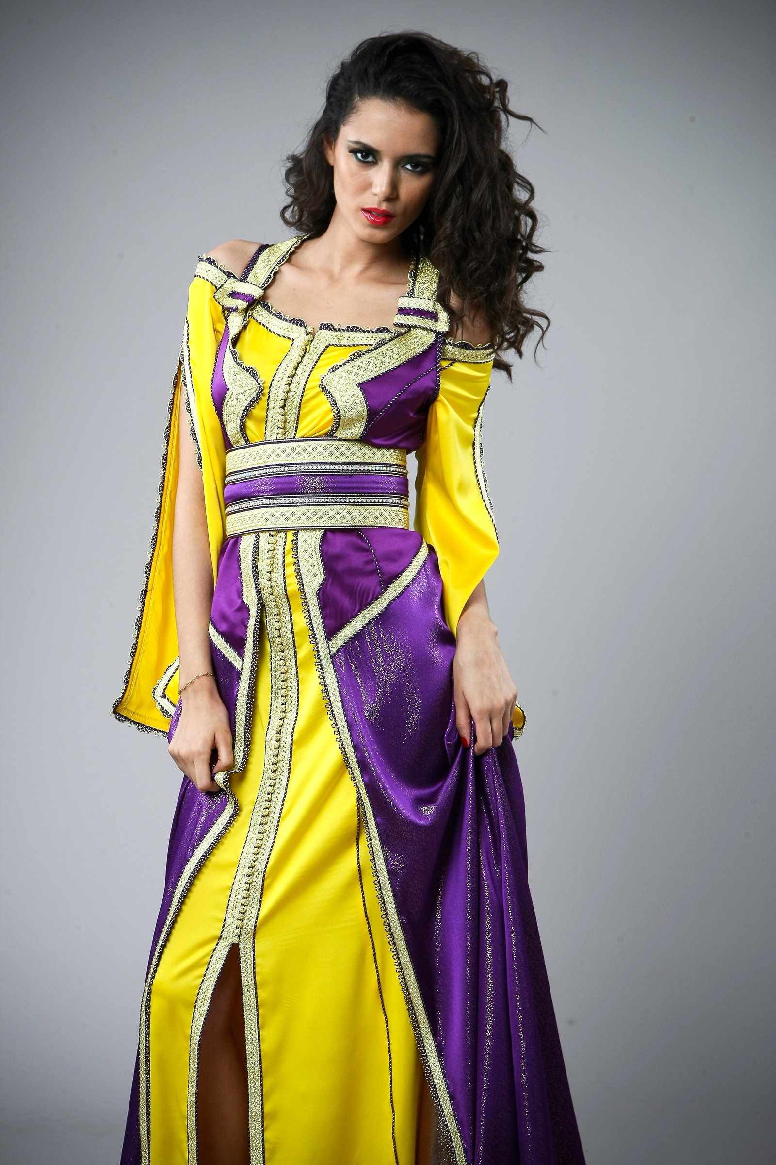 Caftan marocain jaune et violet, collection de caftans 2015 — vue 7 sur 10