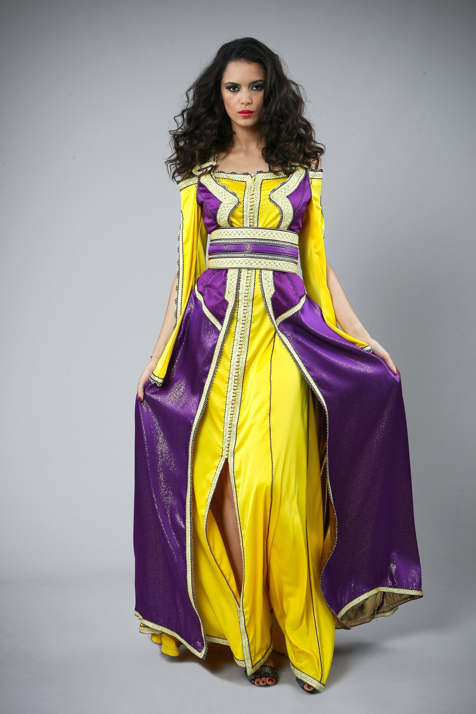 Caftan marocain jaune et violet, collection de caftans 2015 — vue 9 sur 10