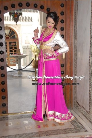 Caftan marocain blanc et fuchsia, collection de caftans 2016 — vue 2 sur 2