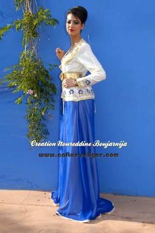 Caftan marocain blanc et bleu royal, collection de caftans 2016 — vue 4 sur 4