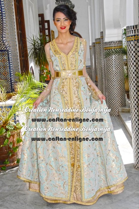 Caftan marocain ivoire et doré, collection de caftans 2016 — vue 1 sur 4