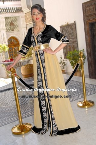 Caftan marocain noir, ivoire et doré, collection de caftans 2016 — vue 2 sur 4