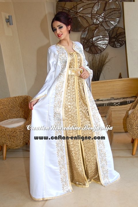 Caftan marocain blanc et doré, collection de caftans 2016 — vue 1 sur 6