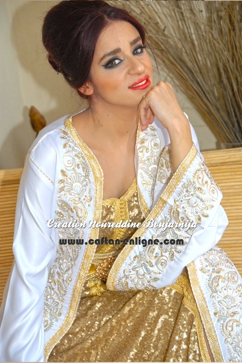 Caftan marocain blanc et doré, collection de caftans 2016 — vue 5 sur 6
