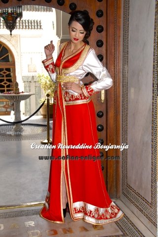 Caftan marocain rouge et blanc, collection de caftans 2016 — vue 2 sur 6