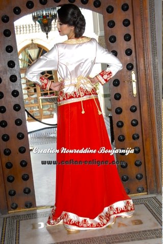 Caftan marocain rouge et blanc, collection de caftans 2016 — vue 4 sur 6