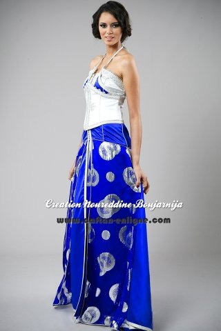 Caftan marocain bleu royal et blanc, collection de caftans 2016 — vue 2 sur 2