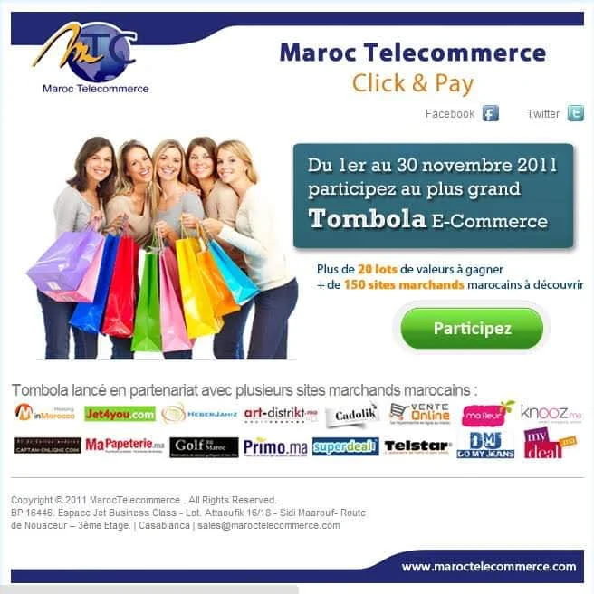 Communication Maroc Télécommerce Click and Pay mentionnant CAFTAN EN LIGNE
